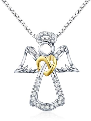 RUKYF 925 Sterling Silver Guardian Angel Pendant Necklace for Women