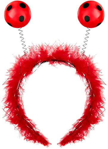 Balinco Marienkäfer Haarband rot mit Plüsch & Glitzereffekt | Haarreifen | Ladybug Headband | Haarschmuck | Käfer Stirnband | Headwear | Karneval Fasching Halloween Party
