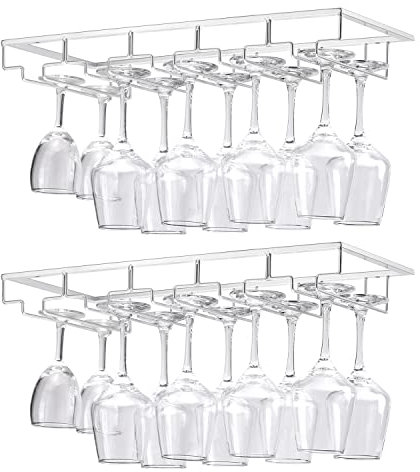 YunNasi 2 Pièces 5 Rangs Support Verre Suspendu, Porte Verres à Vin en Métal, Rangement Verre Installation sous Meuble, pour Bar, Restaurant, Cuisine, Argenté