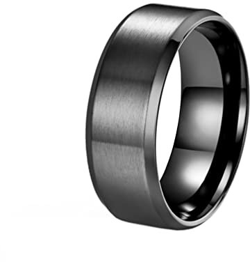 HIJONES Herren Damen Edelstahl Schwarz Gebürsteter Ring 8mm Breit Klassisch Schlicht Schlicht Ehering Matt Finish Größe 54