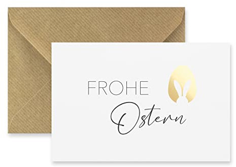 Merz – 1 Stück Osterkarte mit Umschlag in Naturpapier 10,5 x 14,8 cm – Ostergrußkarte Frohe Ostern – Klappkarte mit Ostermotiv – 100% Made in Germany