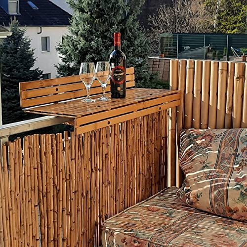 Bamboona Bambus Balkonbar Balkontheke Balkontisch Tisch für Geländer