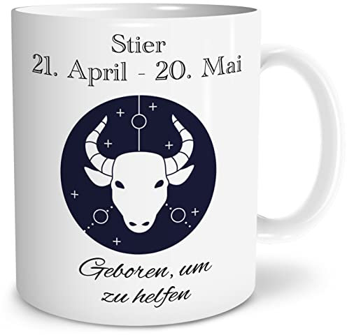 OWLBOOK® Stier Sternzeichen Tasse mit Spruch mit Sternzeichen zum Geburtstag Keramik 300 ml