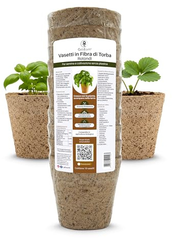 GebEarth® | Vasetti Biodegradabili in Torba e Fibra di Legno Premium | Tondi Ø 8 cm | Ideali per Semina Precoce e Taleaggio | 100% Naturali e stabili anche da bagnati | Azzera lo stress da rinvaso.