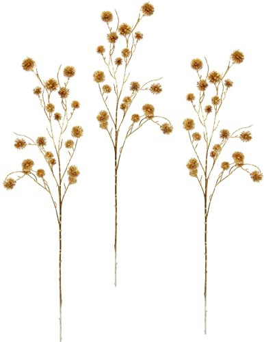 Flair Flower Künstlicher Mini Distelzweig Gold Metallic 3er Set Kunstzweig Deko Pflanze Edeldistel Zweig Weihnachtsdeko Einzelblume Winterblume Plastikblumen Kunstpflanze AST, 100x18x6 cm, 021135GO