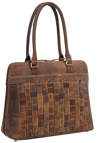 STILORD 'Jocelyn' Leder Handtasche Damen mittelgroß Frauen Henkel-Tasche Shopper Damenledertasche mit 10-11 Zoll Tablet-Fach Vintage Leather Bag Echtleder geflochten, Farbe:vinto - braun