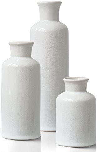 EDIMENS Keramik Vase 3er-Set Weiße Kleine Blumenvasen für Wohnungsdeko, Keramik Vasen für Pampasgras Blumen, Moderne Bauernhaus Keramikvasen Set für Wohnzimmer Tischdecko Geschenk, Weiß Beige Vase