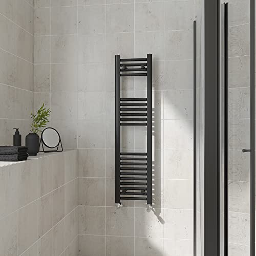 Warmehaus Straight Heated Towel Rail Black Bathroom Radiator 1200x300mm | Contemporary Ladder Style Radiator for Bathrooms, Central Heating, Wall Mounted Towel Warmer, Durable Finish