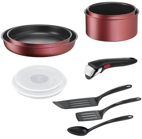 TEFAL L3989502 INGENIO DAILY CHEF Rouge Surprise Set 10 pieces, revetement antiadhésif, tous feux dont induction