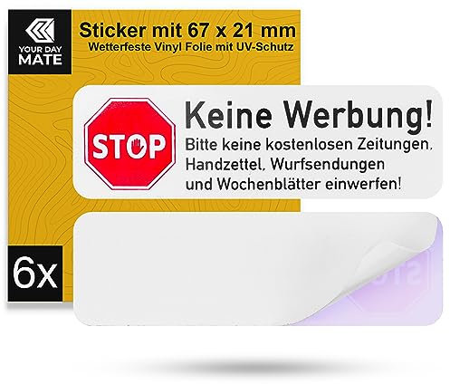 6 pegatinas para buzón, 67 x 21 mm, lámina autoadhesiva, placa de buzón para interior y exterior, sin anuncios, cartel contra publicidad