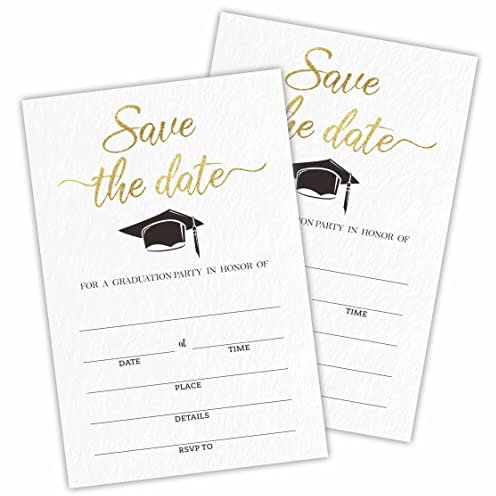 Save The Date Graduation Party Einladungen mit Umschlägen (25 Stück), Grade Cap 2023 Grad Party Ankündigung Einladungskarten für Sie oder Ihn, Party Favors & Supplies,BYYQK-A04