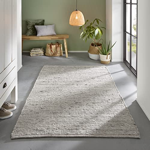 TacaHome Wollteppich Handweb Teppich Gewalkt I Reine Schur-Wolle im Skandinavischen Design I Wohnzimmer Schlafzimmer Esszimmer Kinderzimer Büro | 200 x 240 cm Grau Meliert