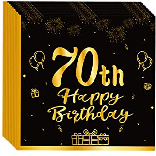 cosoro 20pc Black Gold 70th Birthday Serviettes Napkins, Disposable Paper Napkins, 16.5cm x 33cm, Airlaid Paper, BPA-Free, Perfect for Birthday Parties & Gatherings