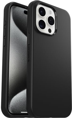 OtterBox Symmetry Hülle für iPhone 15 Pro Max, sturzsicher, schützende dünne Hülle, 3X getestet nach Militärstandard, antimikrobieller Schutz, Schwarz