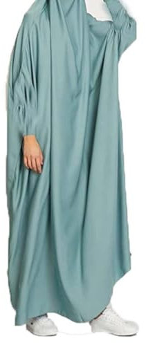 YOVALO Frauen Elegant Muslim Hijab Kleidung Islam Dubai Abaya Gebetskleid Einfarbig Lose Einteilige Gebetskleid Volle Abdeckung Muslimische Mode Fledermausärmel Jilbab Hijab Robe Frauen Kleid