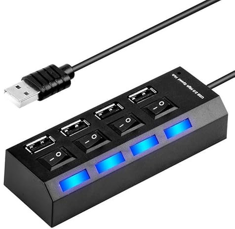 4 port usb extender, Extra Usb Multiport Adapter for Laptop with Extended Cable, Usb Splitter 3.0 ultra slim data hub High-Speed Ports For PC Laptop, Desktop, USB Flash, Mobile HDD, and More (Black)