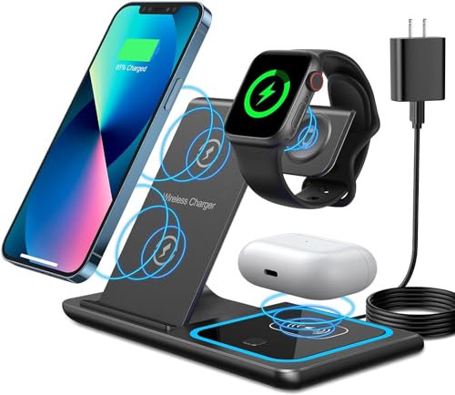 ZEBRE 3 in 1 Kabelloses Ladegerät, Induktive ladestation apple watch und iphone, Wireless Charger Kompatibel mit iPhone 15 14 13 12 11 Pro Max/XS/X/8+, iWatch Ultra 9 8 7 6 SE 5 4 3 2, AirPods Pro/2/3