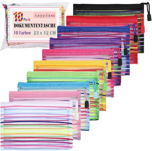 Loppdece 10er Pack Zipper Tasche, Mesh-Tasche mit Reißverschluss, B6, Mehrzweck, 10 Farben