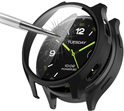 ZoRoll Funda Compatible con Xiaomi Watch 2, Carcasa Protectora de Vidrio Templado, Cubierta Completa Anti-arañazos PC Cristal Compatible con Xiaomi Watch 2 - Negro