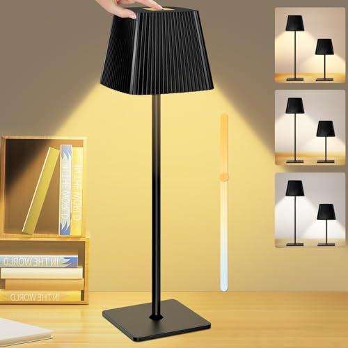 Onherm Lámpara LED de Mesa Sin Cable Recargable, 3 Temperatura de Color Brillo Ajustable Lampada da Tavolo, Altura Ajustable Lamparas Inalambricas para Interior Exterior Dormitorio Restaurante Barra