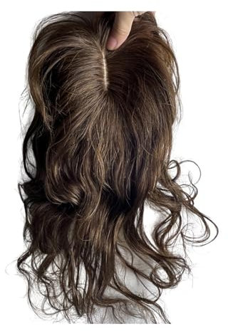 Haartopper für Frauen 35,6 cm großer Echthaar-Topper for Frauen, 10 x 12 cm, Spitze, Basiskörper, gewellt, Remy-Haarteile, erhöhen das Haarvolumen, Clip-in-Welle, lockiger Haar-Topper Haarteil ( Color