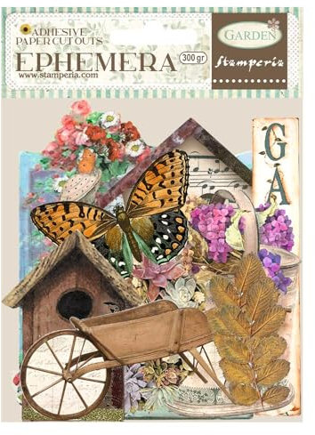 Stamperia - Ephemera for Scrapbooking, Albums, Card Making, Bullet Journalling and More, Adhesive Paper Cut Outs, Easy to Apply, Perfect for Hobbies, Crafts and Gifting (Garden) (42 pieces)