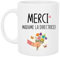 Mug Céramique Merci Madame la Directrice – Illustration Main et Bouquet de Fleurs – Cadeau Fin d’Année Scolaire – Tasse 330 ml