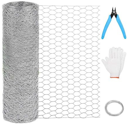 Rordigo Maschendraht-Set mit Maschendraht, 34,9 X 399,8 cm, Silberfarbenes Blumenmuster, Maschendraht, Geflügelnetz, Sechseckig, Verzinktes PVC-Beschichtetes Maschendraht-Set