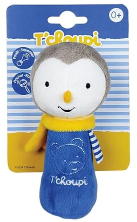 JEMINI | Hochet Pouet T'choupi Baby À Main 14 Cm | Dès La Naissance | Forme Ergonomique | Textures Sensorielles | Lavable En Machine | Jouet Bébé 0 Mois | Licence Officielle | Bleu
