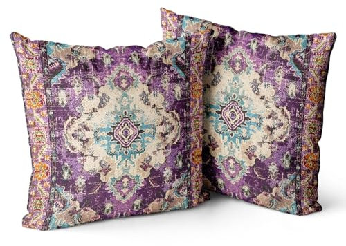 Snylcce 2er Set Boho Kissenbezüge Dekokissen 60 x 60 Samt Soft Kissenbezug Böhmischer Retro Ethno Dekorative Kissenhülle Zierkissenbezüge für Sofa Schlafzimmer Wohnzimmer Zuhause Dekoration Lila