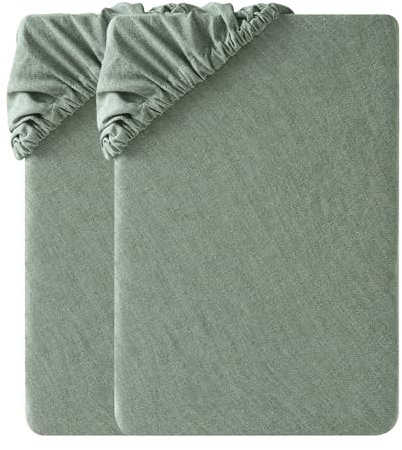 SOULFUL Spannbettlaken 140x200cm 2er Set, 100% Gewaschene Baumwolle Bettlaken Spannbetttuch Atmungsaktiv mit Leinenartigem Griff, öKotex Zertifiziert- Salbei Grün