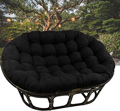 Hollywoodschaukelkissen für draußen, Terrasse, Garten, Doppelter Papasan und Hängestuhl, Pads mit Bändern, extra dickes Kissen, 170,2 x 119,4 x 15,2 cm, Schwarz