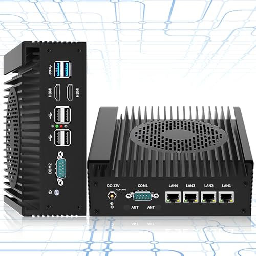 Firewall Micro Appliance i3 N305 con Ventilador, Mini Ordenador, Nano PC, Enrutador PC con 16G RAM 128G NVMe SSD, 4 * 2.5GbE i226-V LAN Port AES-NI, Servidor Mini PC Compatible con pfSense/OPNsense
