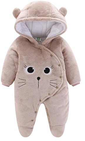 Tuta Neonato Invernali Cotone Orsetto Set in Pile, Cartoni Animati Tutina Neonato 0-3 Mesi Maschio Femmina Unisex con Cappuccio, Comodo Caldo Pigiama Neonato Invernali Bambino Ragazze 0-12 Mesi