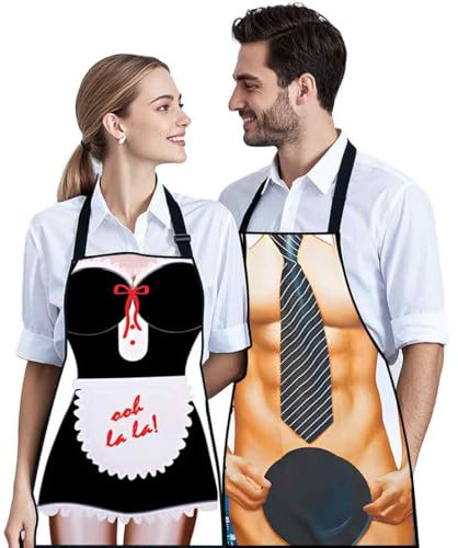 ZKGYUS 2 Stück Lustige Kochschürze Set, Sexy Herren Frauen Schürze, Küchenschürze Lustige Schürze Wasserdichte für Herren Damen Geschenk für Party Costume Grill