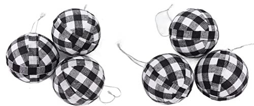 Weihnachtsdekoration, 7 cm, schwarz-weiß, kariert, Weihnachtskugel-Set, Weihnachtsbaumschmuck, farbige Kugeln, Weihnachtsanhänger, 6 Stück (schwarz und weiß kariert)