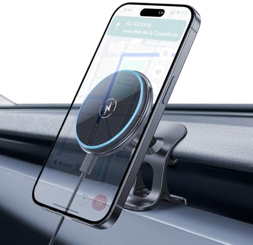 LANTU Qi2-certifierad 15 W telefonhållare för Tesla Model Y 2025 Och Model 3 (2024–2025), magnetisk laddare, bilmagnet Med 1 m USB-C-Kabel för iPhone 12–16-serien (ej för Performance)