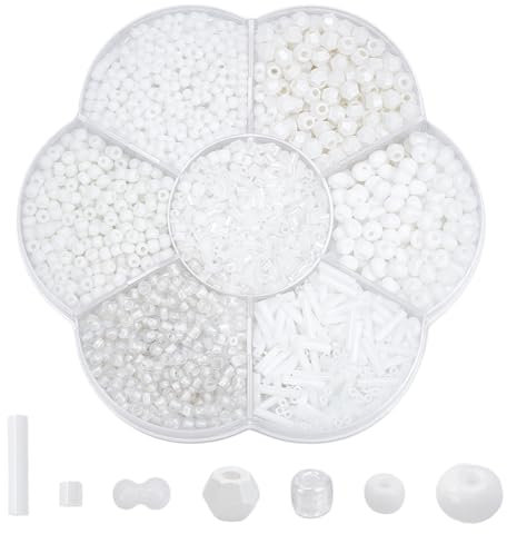 GOMAKERER 2800 cuentas de cristal blanco de 7 estilos, redondas de 3 ~ 9 mm, bicónicas, lágrimas, corneta de vidrio, cuentas hexagonales para hacer joyas