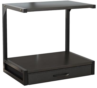 METYERRY 2-Tier Desktop Printer Stand and Storage Shelf, Home Office Desk with Fabric Drawer, Organizer for 3D Printer, Fax Machine, Scanner, Compact Size 17.3x11.8 Printer Stand for Desk, Black