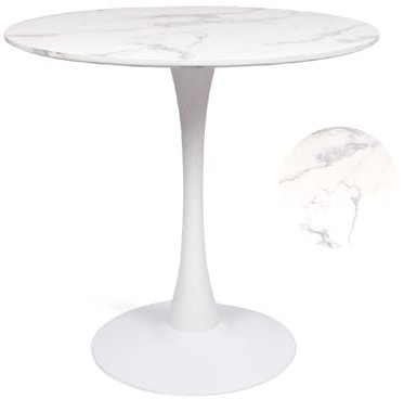 Milton & Oldbrook Esstisch Ø 80 cm Prag Marmor-Look Weiß matt