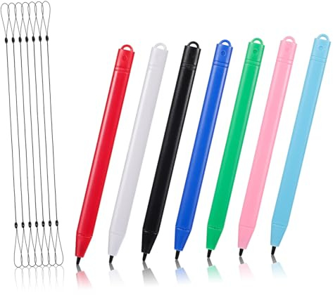 KOMBIUDA Stylets pour Tablette LCD Lot de 7 avec Cordon Élastique Noir pour Écriture et Dessin Stylet Léger en Plastique sur Écrans Tactiles
