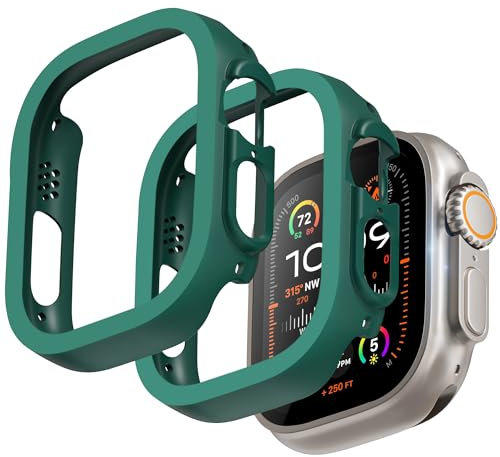 GEEDOOWIN Paquete de 2 fundas protectoras para Apple Watch Ultra 3 (2025)/Ultra 2/Ultra de 49 mm, funda delgada a prueba de golpes, marco protector de policarbonato duro, borde completo, color verde