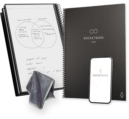 Rocketbook Core Quaderno a Spirale Riutilizzabile, Formato Letter 21 cm x 29,7 cm, Nero - Pagine Puntinate, Connessione App, Copertina Resistente, Ideale per Scuola, Lavoro e Progetti Creativ