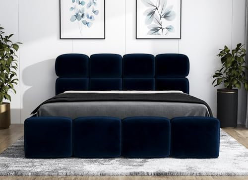 A&J MöbelLand Polsterbett 120x200 mit Bettkasten, Lattenrost und Matratze – MONAKO, Bett mit Stauraum in Dunkelblau