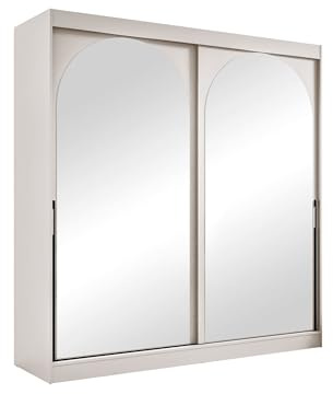 Mirjan24 Kleiderschrank Mezzinto, Schiebetürenschrank mit Kleiderstange, Einlegeböden und Spiegel, Schlafzimmerschrank Garderobe für Diele Flur (Cashmere + Schwarz, 200 cm)