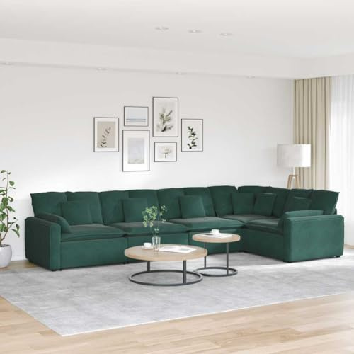 Qnhdfrt Modulares Sofa Couch Eckbank Samt Dunkelgrün 417x217cm Wohnlandschaft mit Kissen für Wohnzimmer Balkon