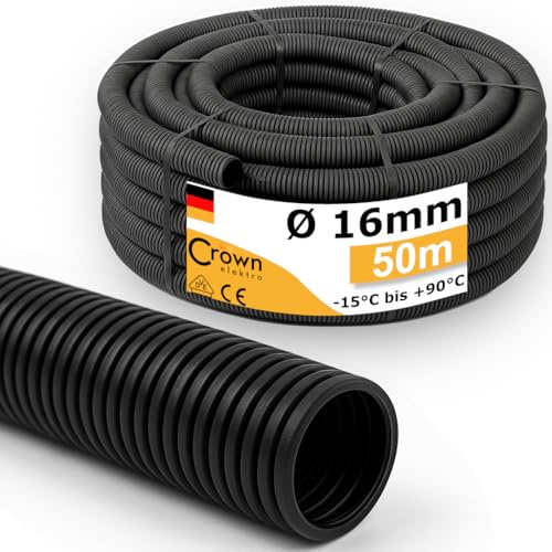 Wellrohr M16 UV-Beständig | 50m Leerrohr ungeschlitzt - Innendurchmesser 10,5mm - Flexrohr Kabelschlauch für Erdkabel nach DIN EN 61386-22 flammwidrig, flexibel für leichte Kabelverlegung