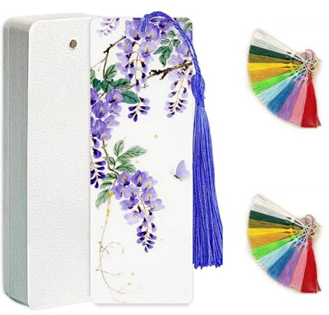 Foonary 100 Stück Aquarellpapier, 5×15cm Aquarell Papier Blanko, Lesezeichen Papier mit 50 Quasten, Watercolour Paper für Handgefertigt, Postkarten, DIY Lesezeichen, 300g