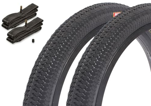 Kenda Kiniption BMX Reifen Set 20 x 2,10 Zoll – ca. 495 g – Drahtreifen – Sechseck-Profil – inkl. Kujo Schläuche AV – Park & Street – schwarz