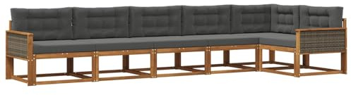 vidaXL Outdoor-Sofagarnitur mit Kissen 6 pcs Natur und Anthrazit, Akazien-Lounge-Set, moderner Outdoor-Sofa, langlebiges modulares Sofa, wetterfester Garten-Sitz